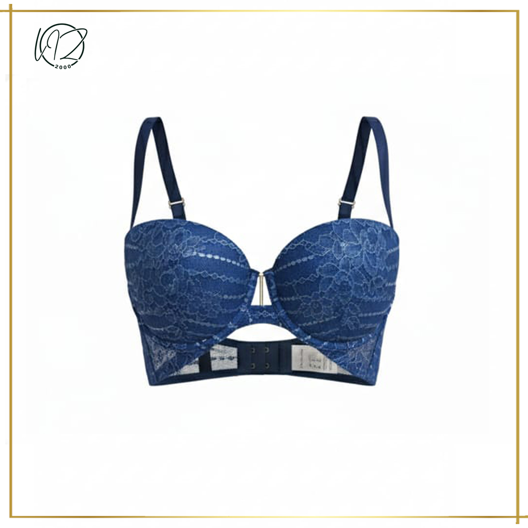 Blue Lace Push-Up Longline Bra