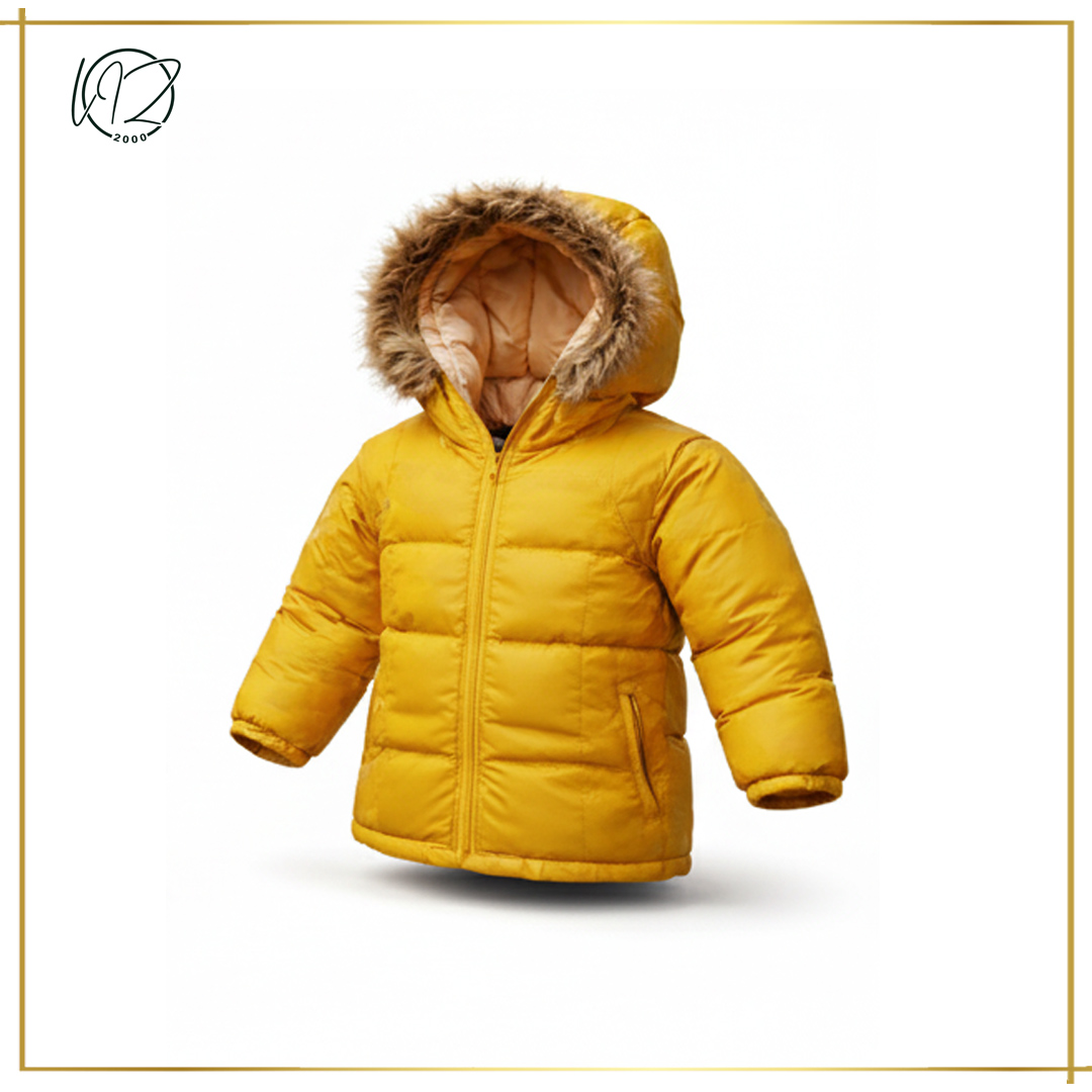 Yellow Puffer Jacket with Faux-Fur Hood